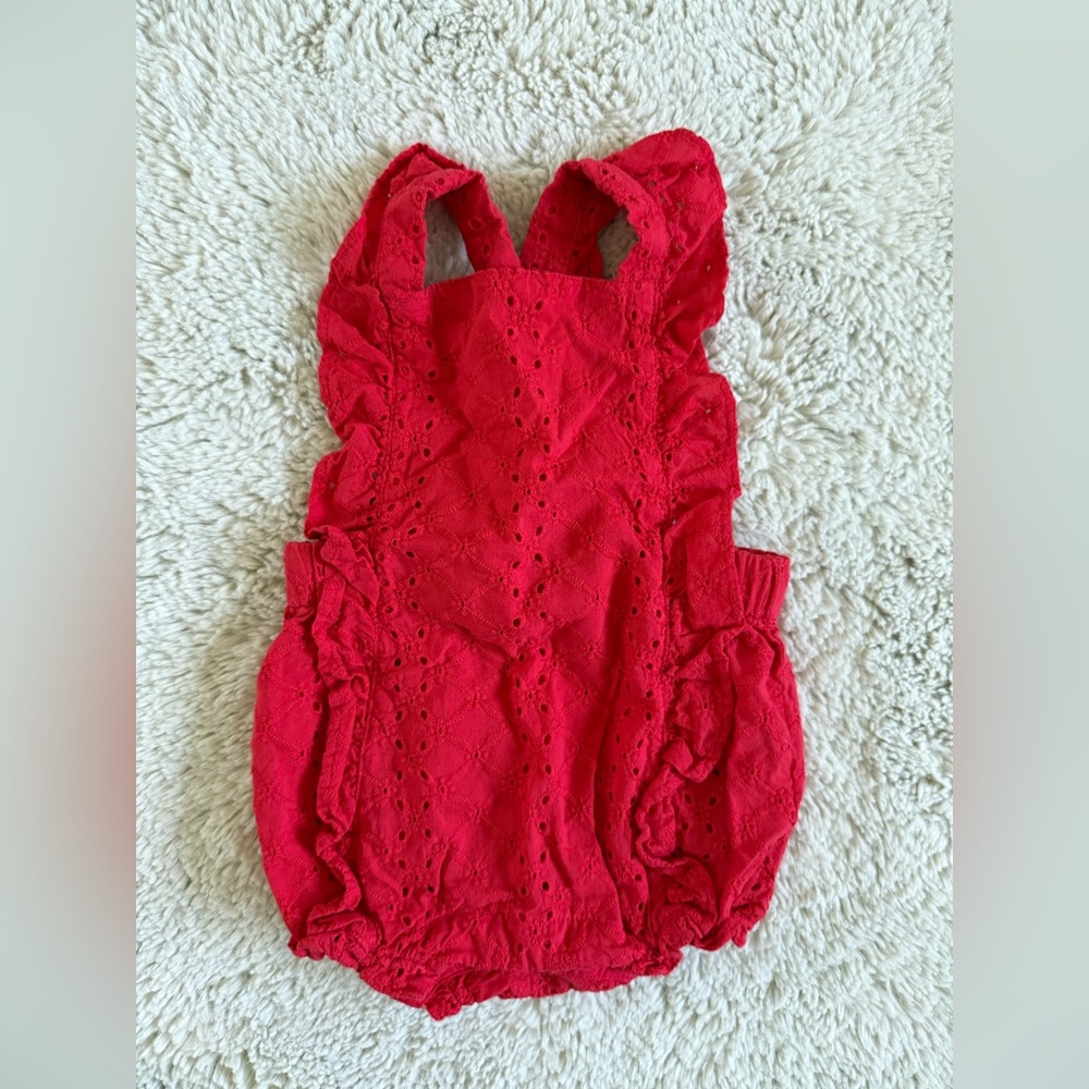 Janie and Jack Red Eyelet Romper - 6-12 months